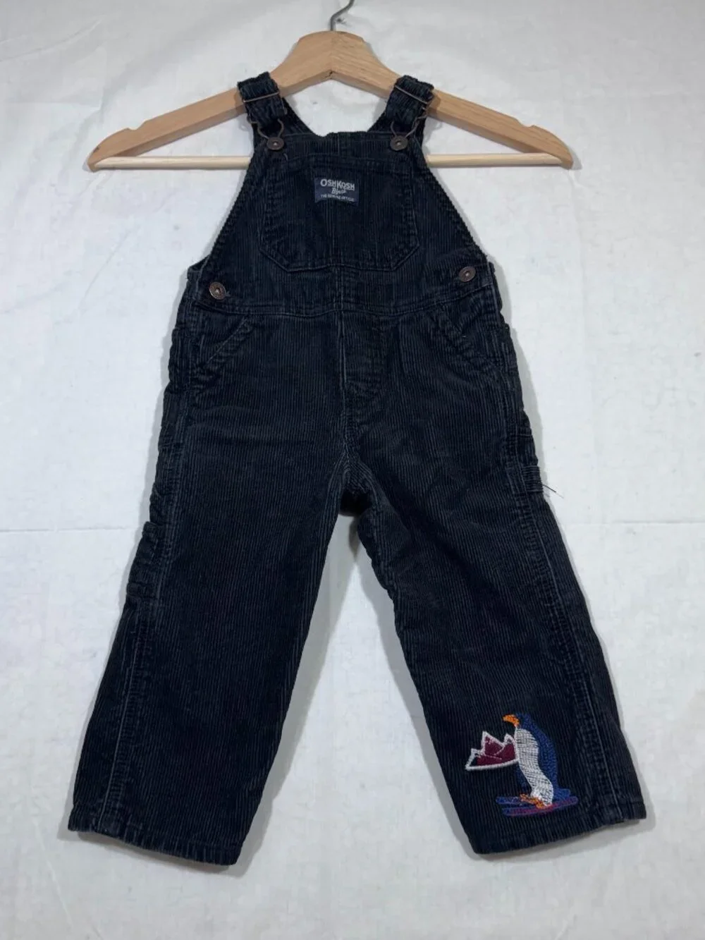 OshKosh Boys Corduroy Overalls size 18M Black Penguin Toddler Pants